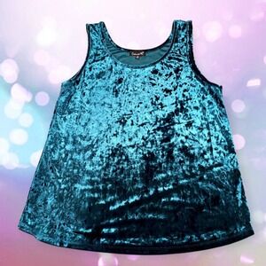 Vintage Crushed Velvet Tank Top 90s Grunge Whimsigoth Coquette‎ Layering Teal XL